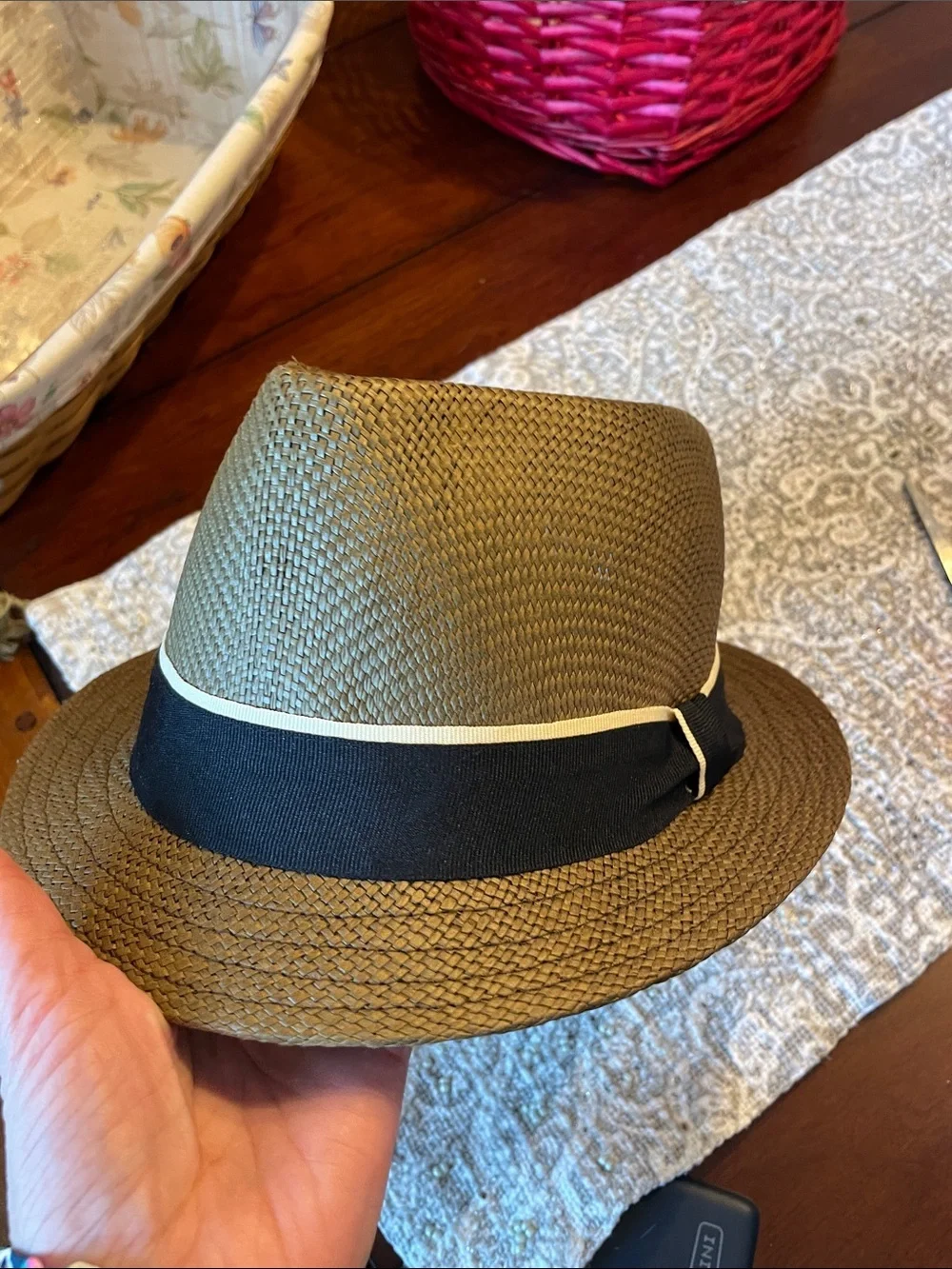 Milani Olive Straw Trilby with Black & Cream Band